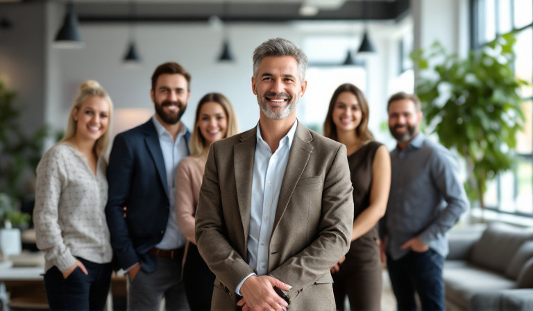 A thriving Melbourne small business owner and their happy team celebrating steady, healthy growth