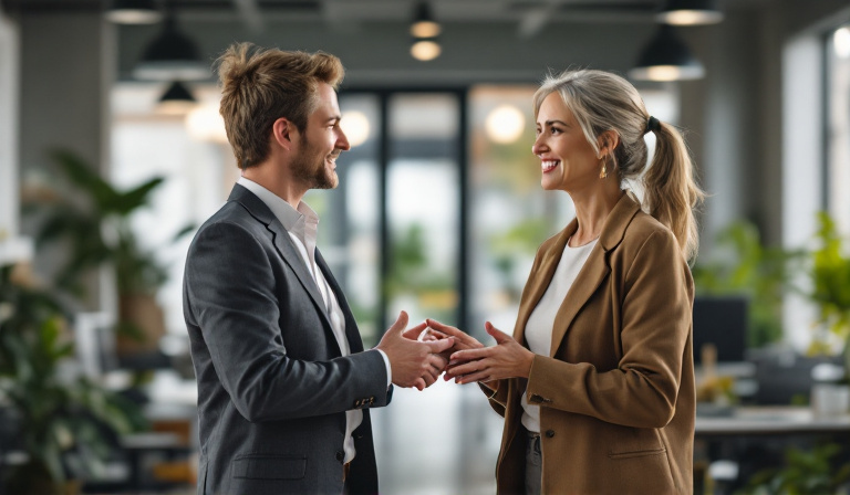 A business owner delegating responsibility to a capable manager — a key step toward a business that runs without owner control of every decision