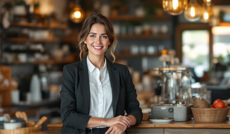 A confident owner in her thriving cafe — the financial security good cash flow forecasting helps build