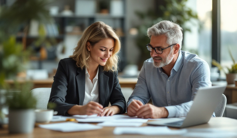A small business owner reviewing the year with their accountant as part of an end of financial year review
