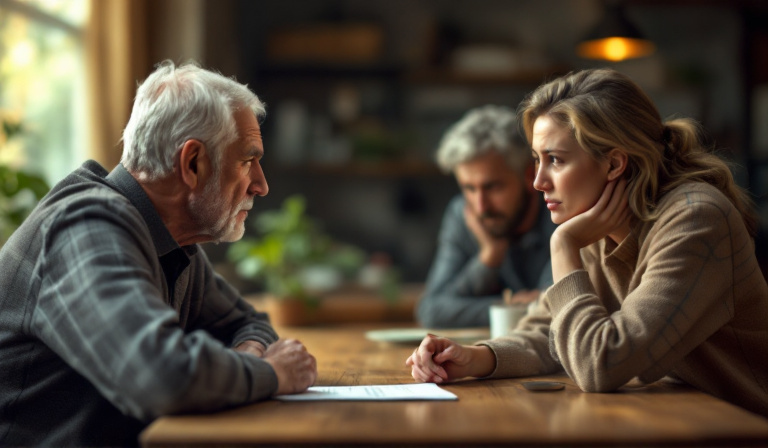 Three generations of a family sitting around a table having an honest family business succession planning conversation