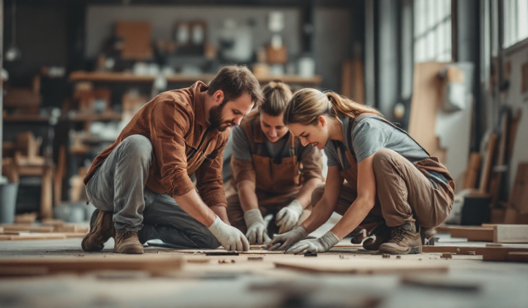 A capable small business team working confidently together without the owner present — the foundation of a successful business succession